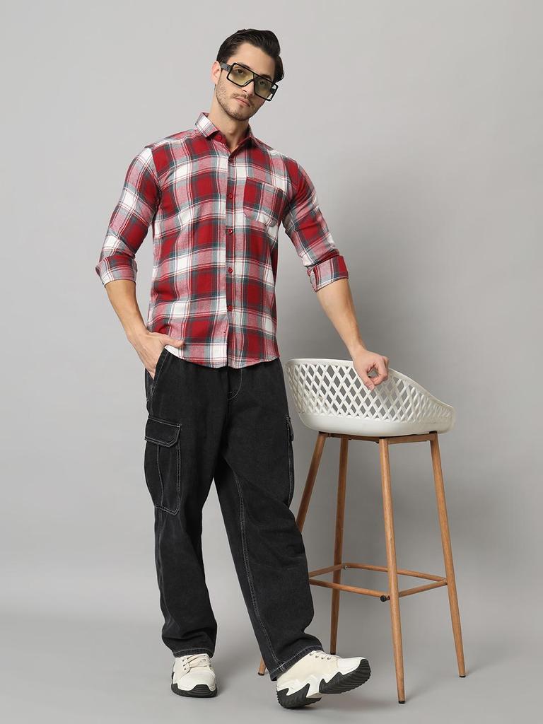 Bigreams Men's Yarn-Dyed 100% Cotton Slim Fit Checkered Flannel Shirt For Full Sleeve Shirt