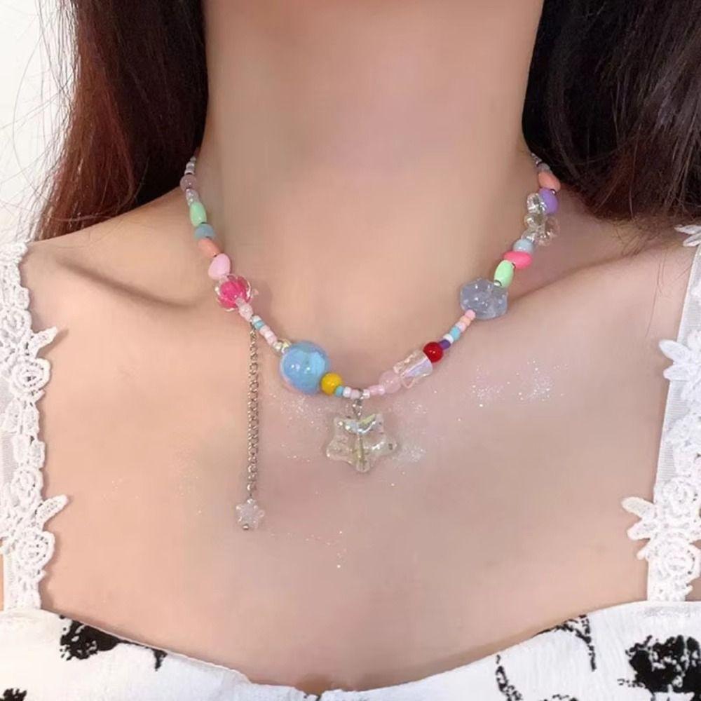 Beads Collar Bone Chain Dopaminergic Wind Clavicle Chain Cartoon Jewelry Pendant Necklace  Women
