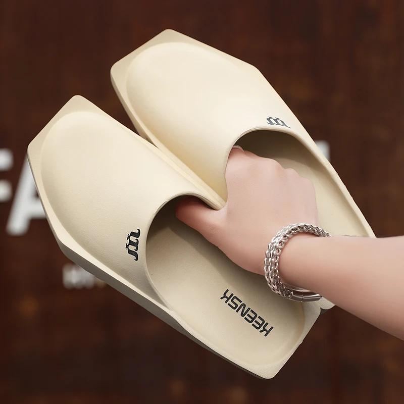 Summer Men's Thick Platform Slides Bathroom Non-Slip Sandals Casual Flip Flops Designer Shoes for Men   summer men sandals