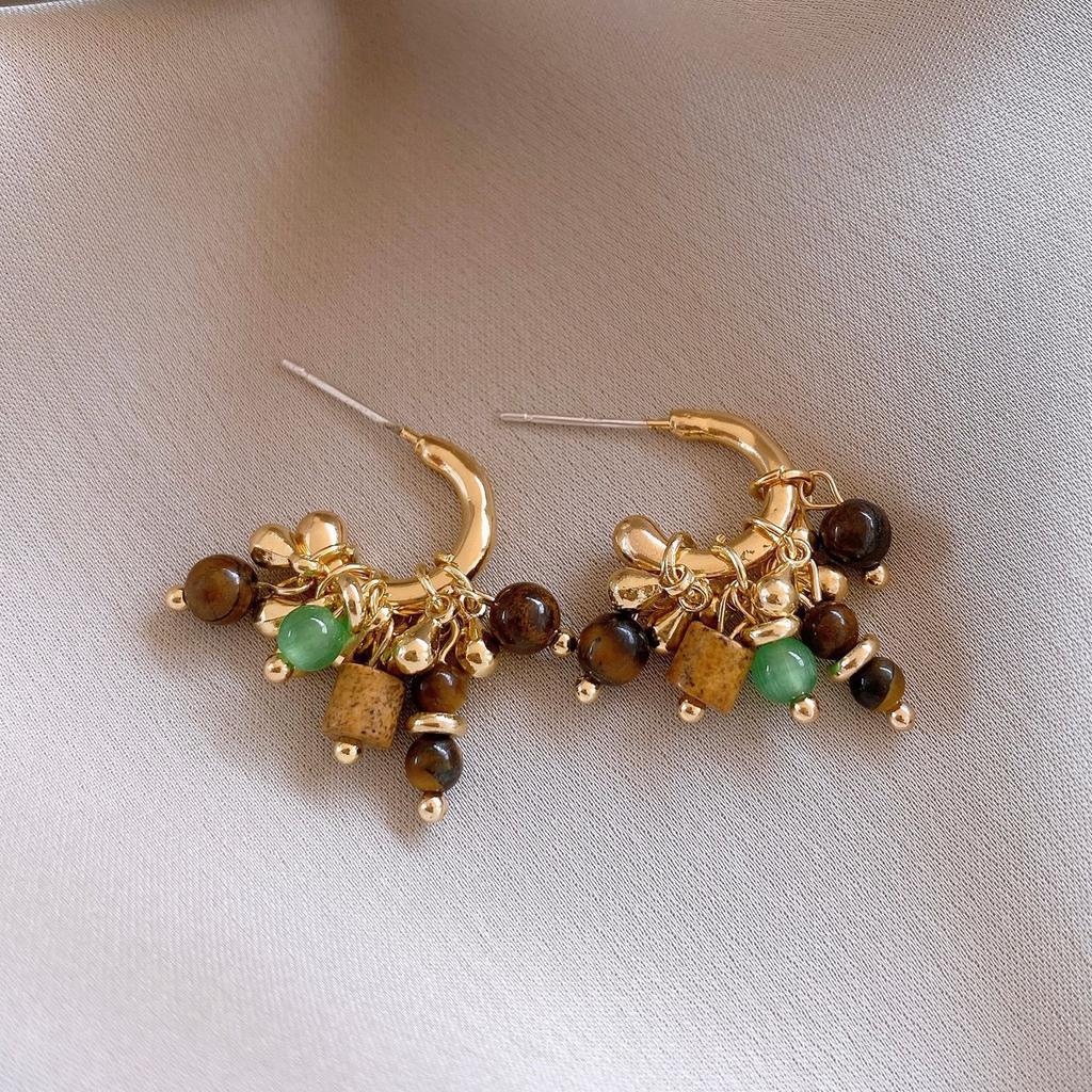 Maillard coffee color love gourd tiger's eye stone earrings earrings earrings design sense