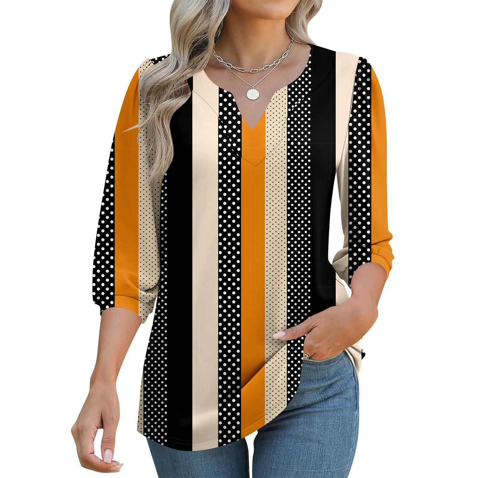 

Женские футболки с рукавом 3/4, футболки с графикой, повседневные базовые топы, пуловеры L оранжевый