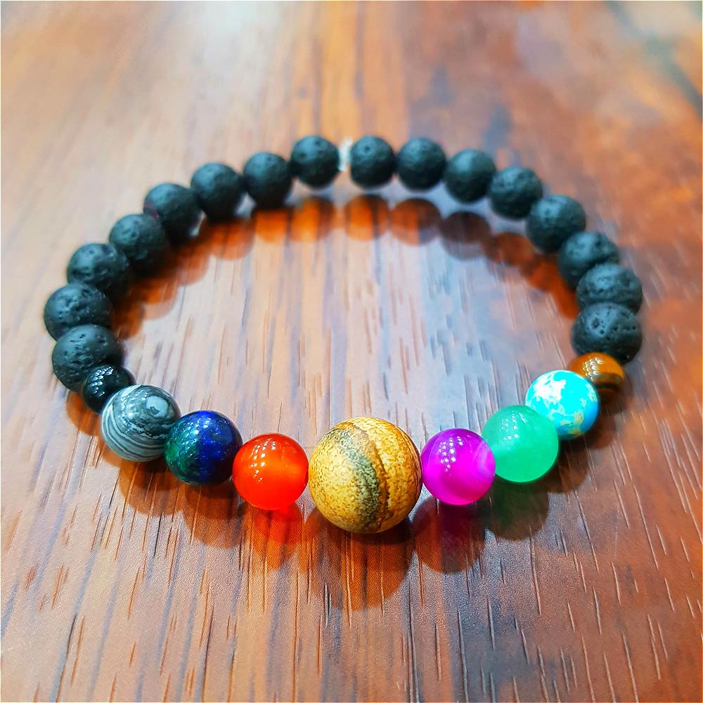 Top-Selling Galaxy Solar System Bracelet: Natural Stone Beads, 8 Planets, Guardian Star, Seven Chakra Bangle