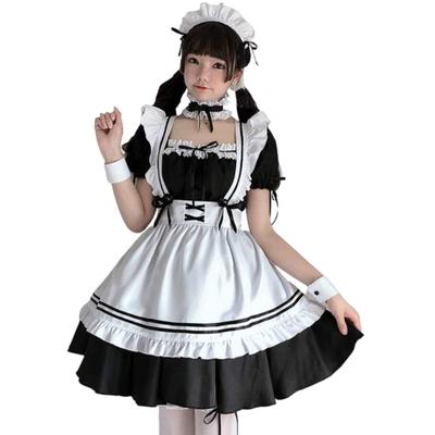 Cute Gothic Lolita Maid Set for Halloween Short Includes Headband Costume, 6-Piece Women, Costume, Dress, Sleeves, (M)