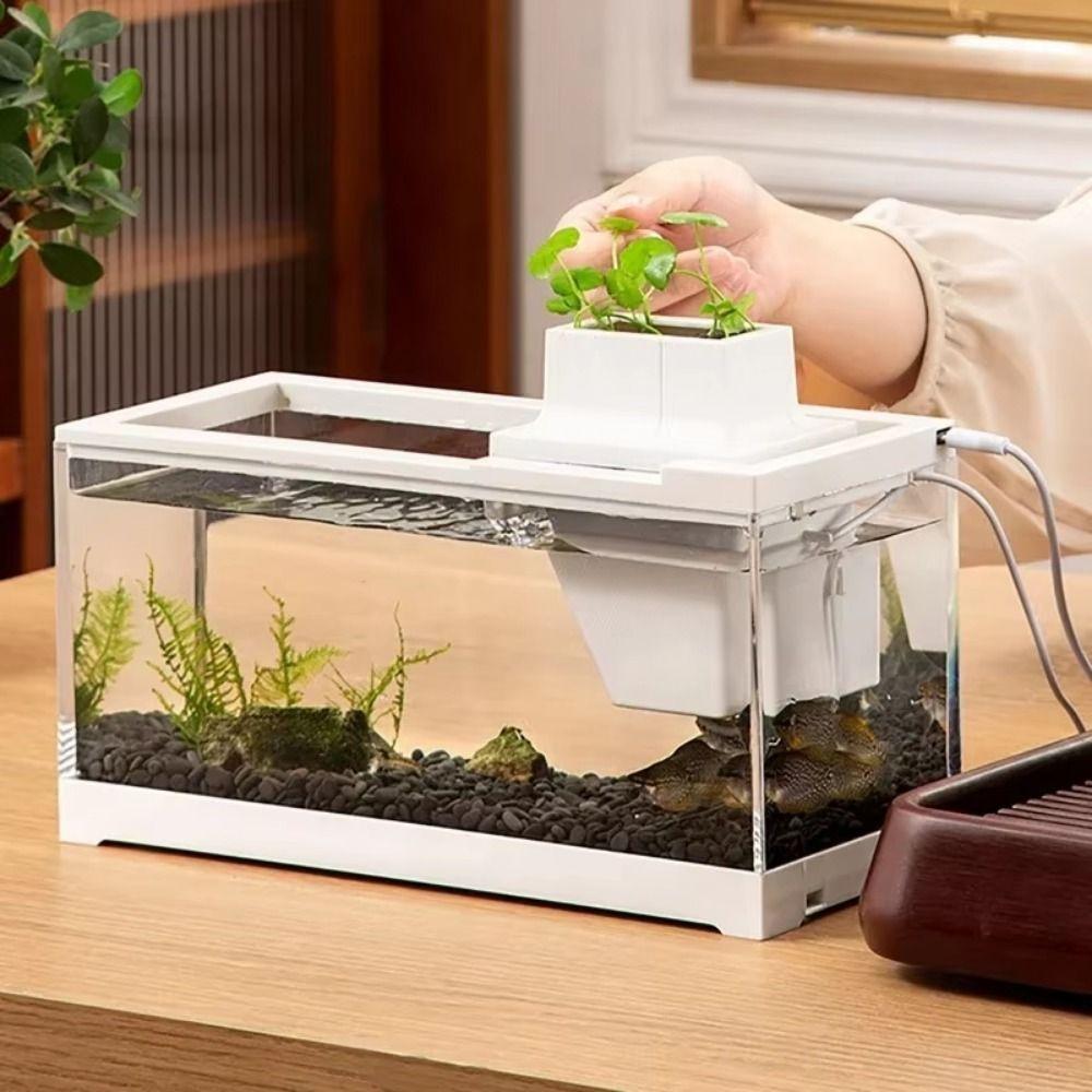 with Water Pump Aquarium Fish Box With LED Light Micro Landscape Fish Tank  Breeding