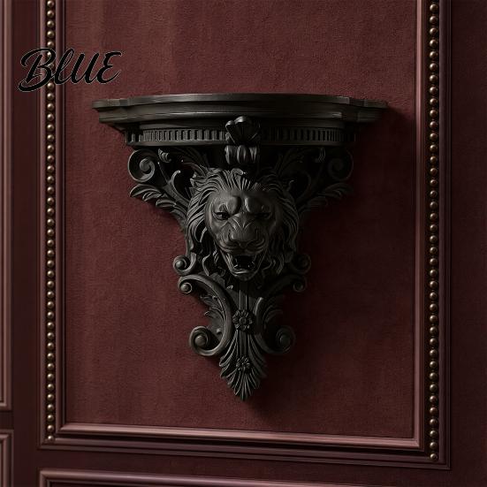 Home Decoration Wall Shelf, Matte Black Texture Decorative Stand, Retro Lion European Style Shelf Embossed Mounted Thickened One-Piece Structure