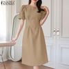 ZANZEA Women Casual Round Neck Solid Color Summer Short Sleeve Dress