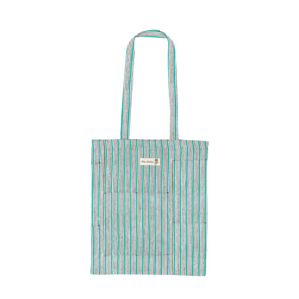 Tomo Corporation Tragetasche, Gestreifter Blockdruck, Minzgrün, Damen, A4-Format, Vertikal, 32x38cm, 11725-750-511