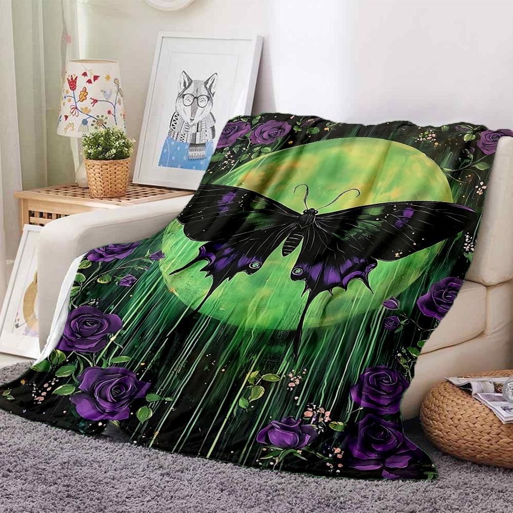 1pc Butterfly Moon Blanket, Lightweight Flannel Throw Blanket for Sofa, Bed, Travel, Camping, Living Room, Office, Couch105