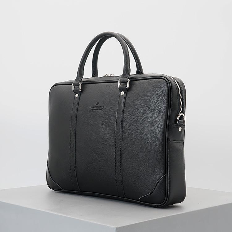 Konsfero Merhen Leather Briefcase (Black)
