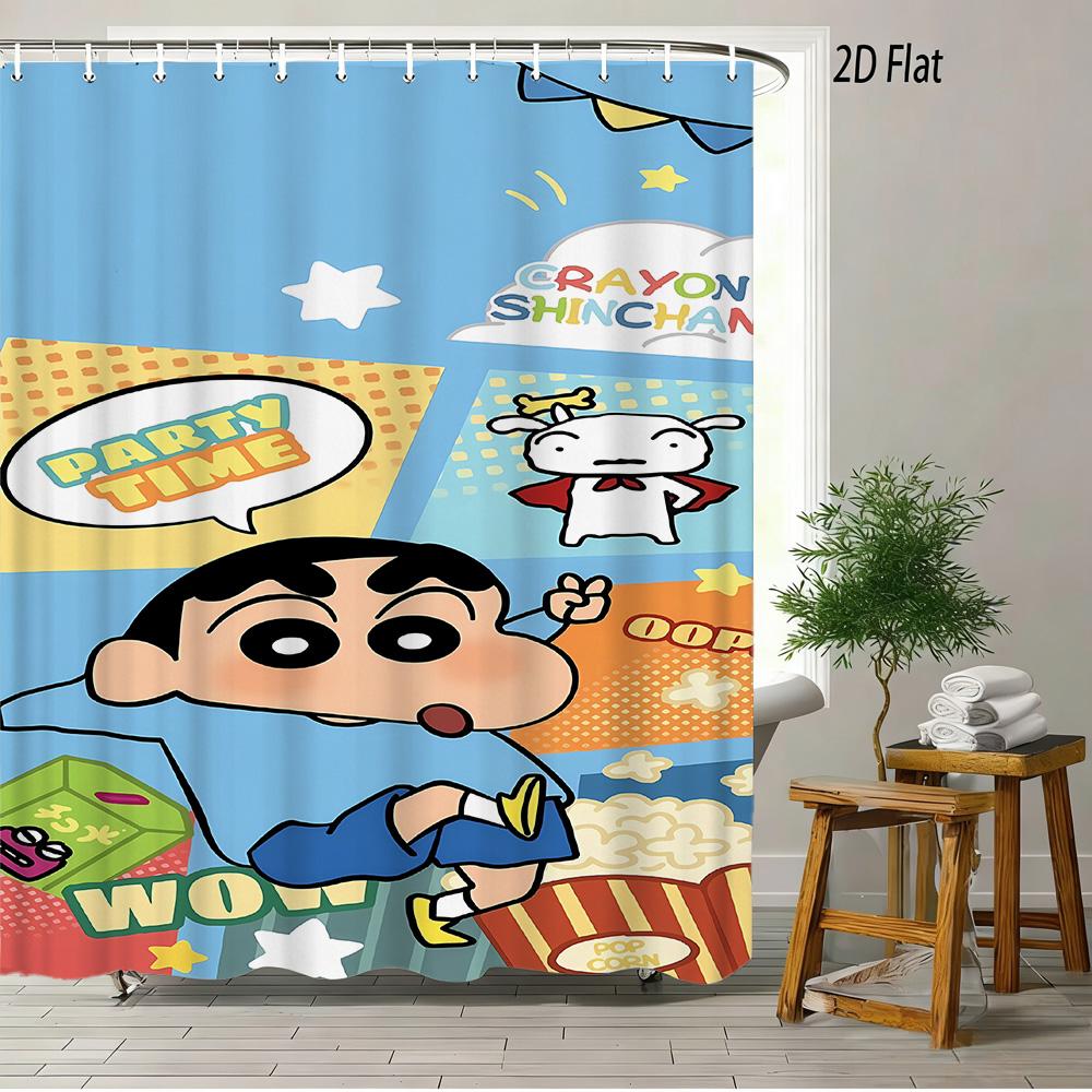 

Crayon Shin-Chan & Shiro & Himawari Photo Collage Scene 2D Print Waterproof Shower Curtain, Warm Yellow Checkered With Star Acce W60H190(CM)-1 Pcs