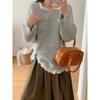 Spring new lace splicing knitted sweater top loose soft waxy lazy wind sweet sweater pullover woman