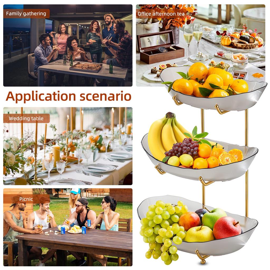 Fruit Bowl for Kitchen Counter 3 Tier Acrylic Fruit Basket with Serving Bowls and Metal Stand