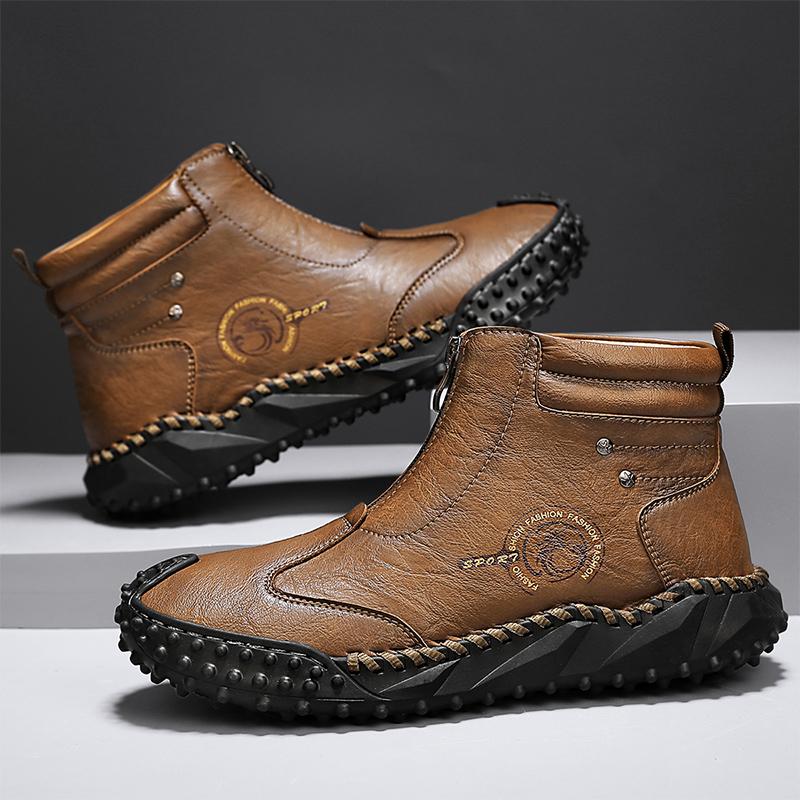 Fashion Outdoor Casual Leather Men's Boots Non-slip Hiking Climbing Boots Retro Style Comfortable Man Ankle Botas Leisure Walk Footwear