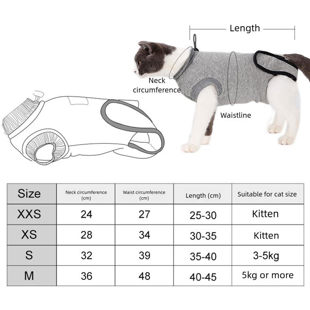 Breathable Cat Spay Recovery Suit Soft Cotton Anti Lick Surgical Garment For Post Surgery Wound Protection