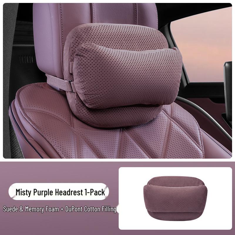 

New Cross-Border Car Headrest: Suede Neck Pillow with Memory Foam Core & Bio-Cotton, Includes Mother-Child Headrest and Lumbar Support