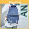 Simple Color Solid Checkered Texture Student Backpack With Pendant Plush