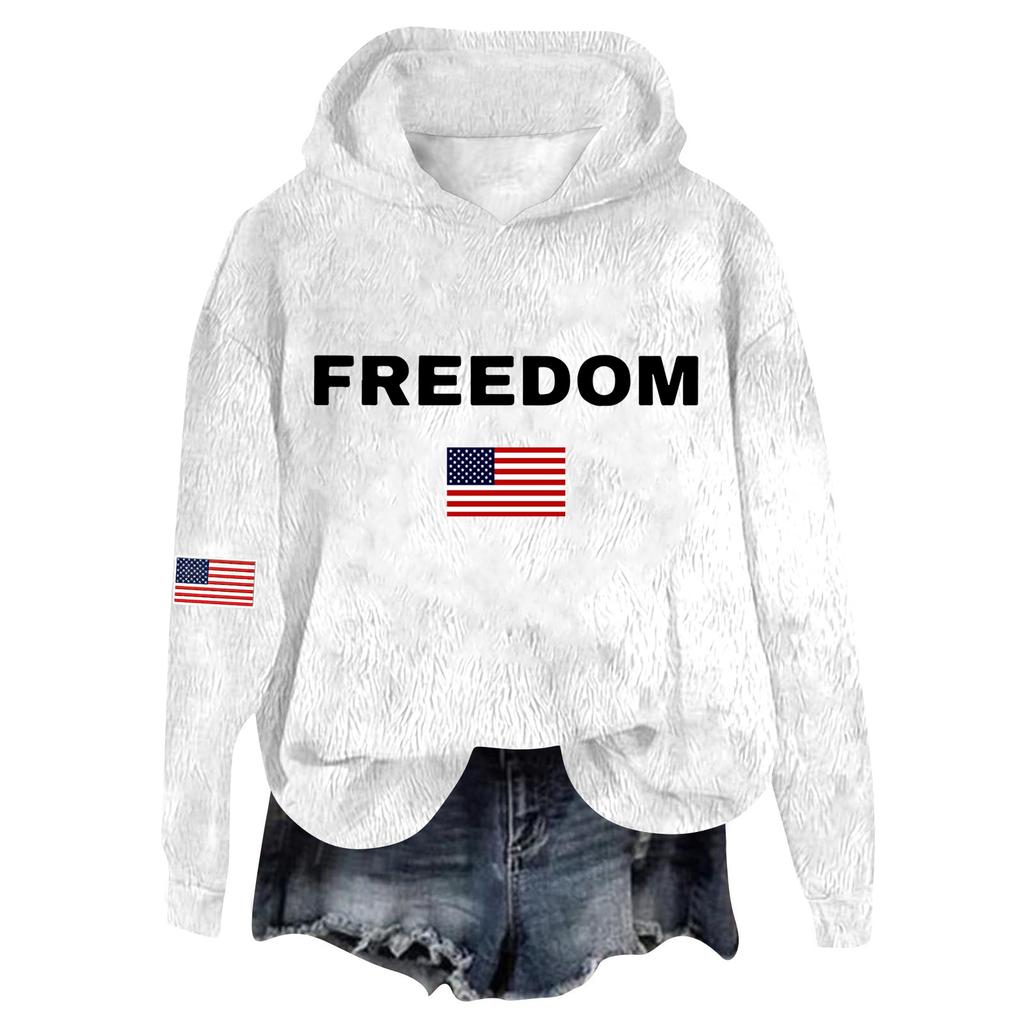 Women's Hooded Long Sleeve Printed Flannel Top Hooded Sweatshirt