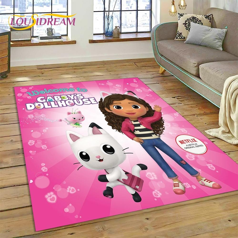 Cartoon Cute Gabbys Dollhouse Girl Rug Carpet for Living Room Bedroom Home Decor,Non-slip Decoration for Sofa Doormat Gifts Kid