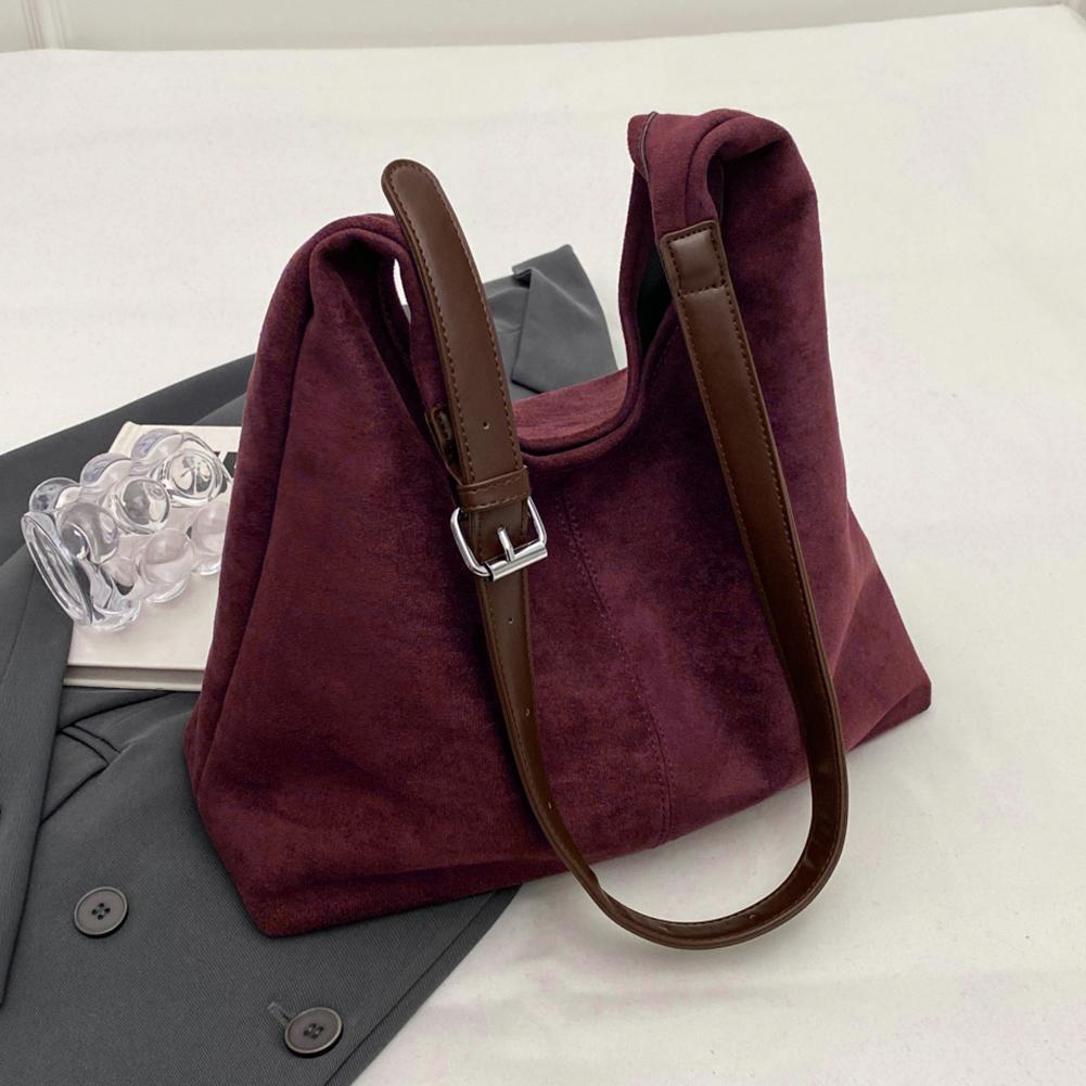 Women Suede Shoulder Bag Fashion Tote Bag Solid Color Stylish Crossbody Bag Adjustable Strap Top Handle Bag Daily Commuting Bag