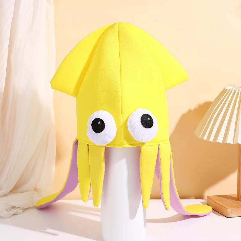 Sombrero de Calamar de Dibujos Animados Con 4 Opciones de Color Tela Suave y Transpirable Atrezo de Disfraz para Eventos Temáticos Para Diferentes Edades