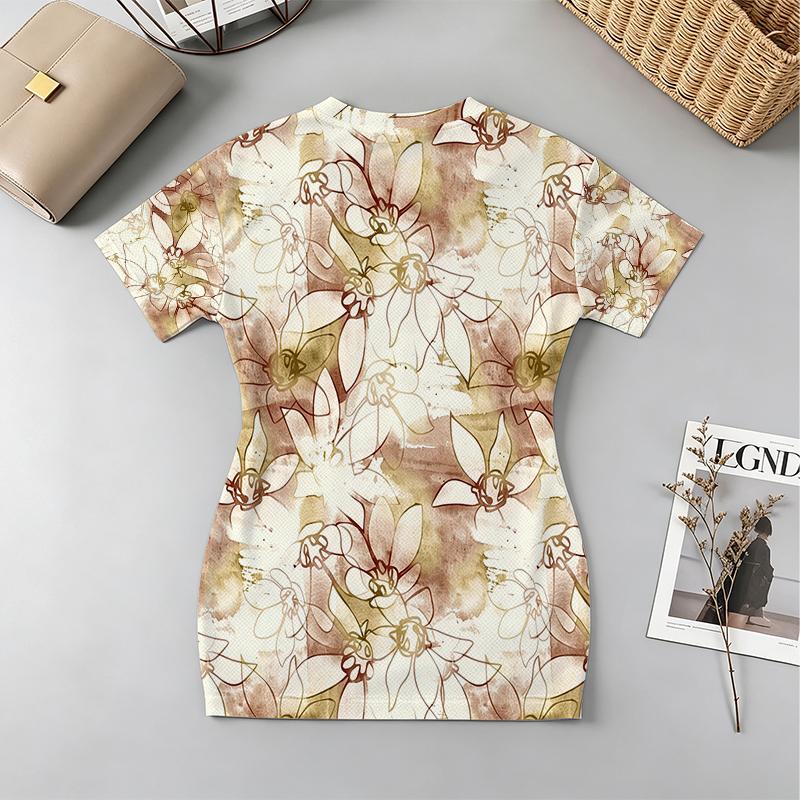 V-Neck Short Sleeve Floral Dress, Sophisticated Style, Slim Fit, Soft Fabric, Versatile for Beach Vacation & Party