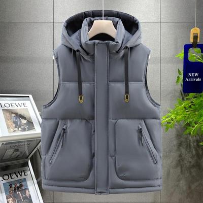 2025 Men's Stylish Cotton Vest: Handsome, Warm, with Detachable Hood for Autumn/Winter.