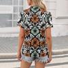 Women's Casual V Neck Short Sleeve Floral Print Polo Shirt Lightweight Summer Top with Collar for Daily Wear