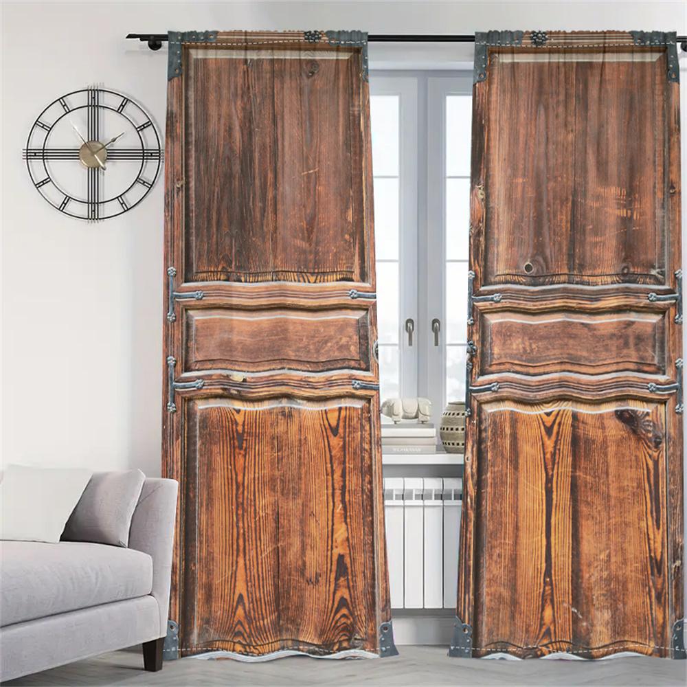 

2Pcs Rustic Wooden Door Curtains 3D Stereo Pattern Living Room Bedroom Balcony Sunshade Vintage Style Home Decor Curtains 29.5W65H(inch)x2Pcs&Rod Pocket