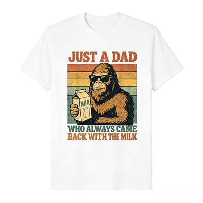 Just A Dad Who Always Came Back with The Milk Short Sleeved Round Neck Y2k Tshirt Men Clothing In Top  Tees Mens TShirt