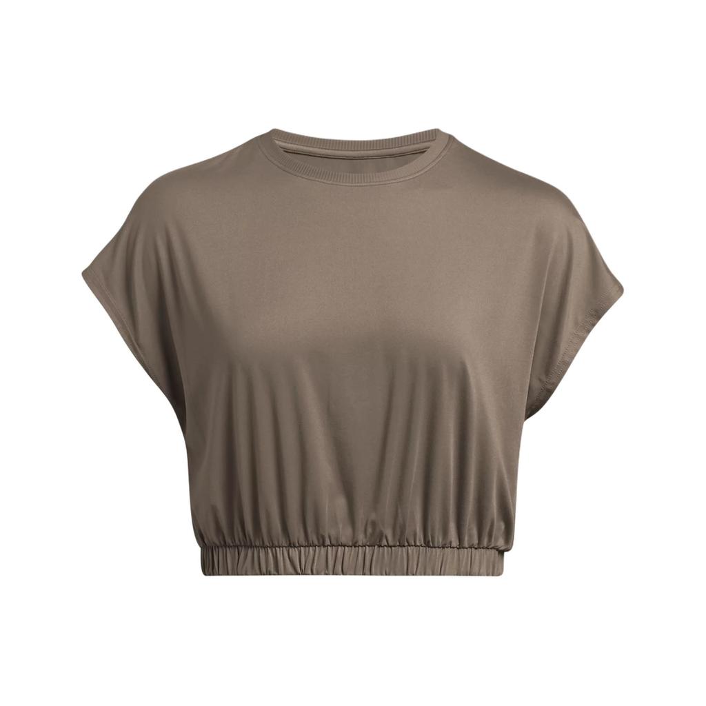 Under Armour UA Meridian Bubble Hem Crop Solid Color Short Sleeve T-Shirt Women Tops Linen 1384204-200