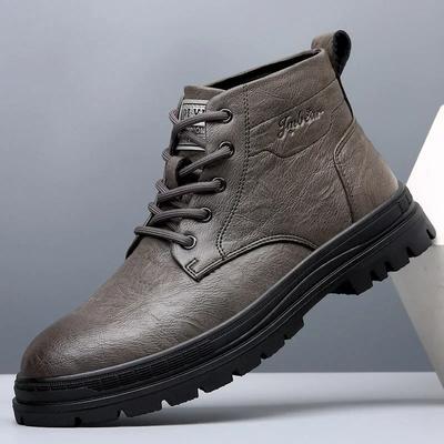 Fashion Men Shoes  Autumn Winter Thick Sole Warm Leather Boots with Cotton British Style Men Trendy Fashionable Short Work Boots 2024