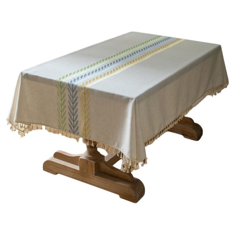 Waterproof Fabric Tablecloth Linen Blend Fresh Nordic Style Embroidered Rectangular Dining Table Coffee Cover