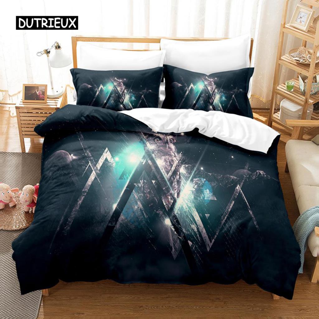 Owl Duvet Cover Set Microfiber Cute White Owl Comforter Cover Bird Animal Quilt Cover for Boys Teens Adults Double Queen Size