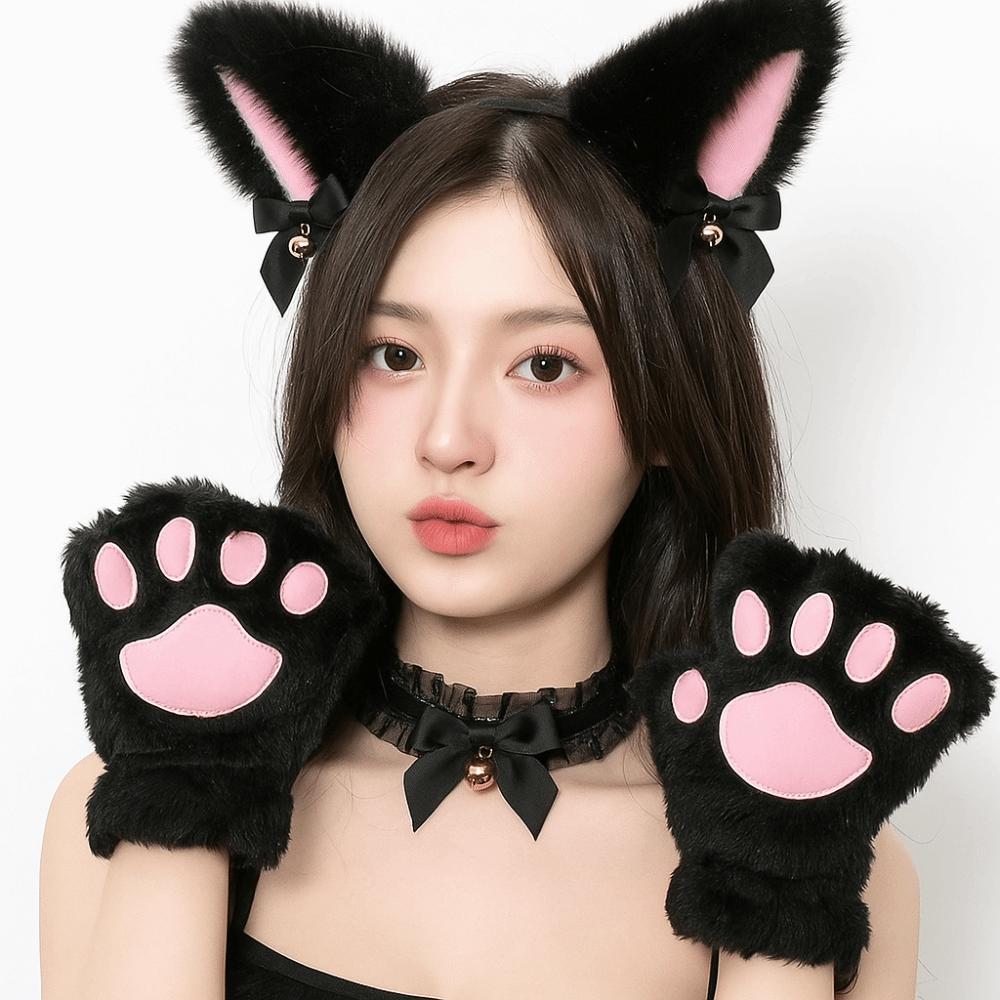 Lolita Cat Ears Headband Set Bow Halloween Dress Up Sweet Cosplay Headwear  Makeup