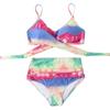 Two Piece Bikini Set with Wrap Around Top and High Waist Bottom Adjustable Straps and Stretch Fabric for Beachwear Swimwear
