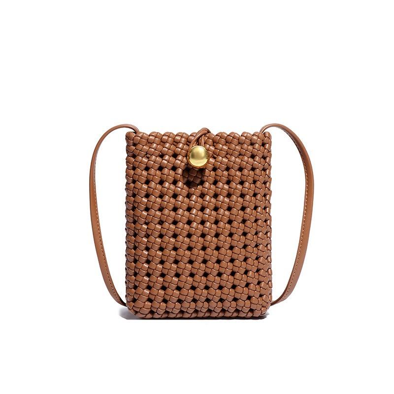 Leather woven bag, high-end hollow bag, mobile phone bag, one-shoulder crossbody bag