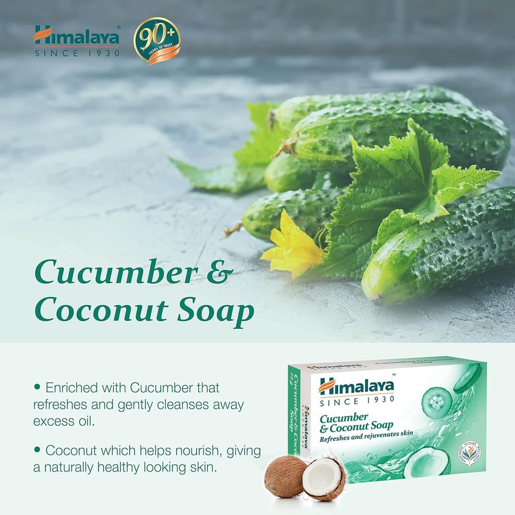 Himalaya Herbals Refreshing Cucumber And Coconut Soap For Smooth Nourished Skin, 75g Bar, Gentle Moisturizing Cleanser For All Skin Types