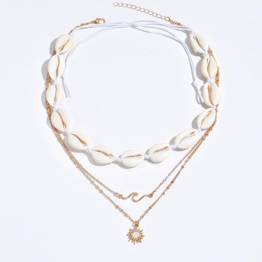 Sunflower Pendant Necklace With Geometric Shell Charm For Women Summer Fashion Accessory