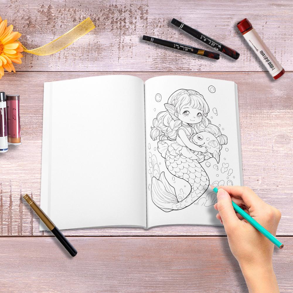 1pc, Mermaid Coloring Book, Teenagers Coloring Book,30 Different Patterns, 100gsm Thick Paper, Stress Relief, Birthday Gift