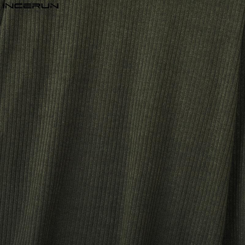 INCERUN Autumn Men Round Neck Long Sleeve Texture Rib Casual Pullover Tops