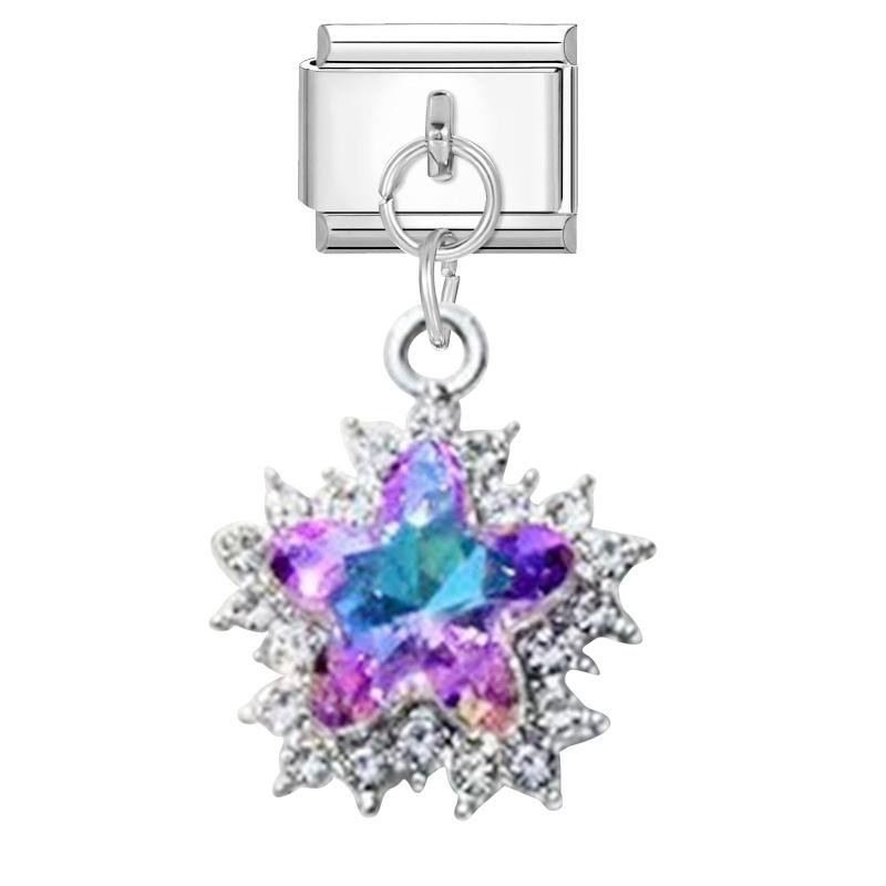 New Shiny Bow Knot Butterfly Moon Star Zircon Pendant Italian Charm Link Fit 9MM Bracelet Stainless Steel Women Men DIY Making