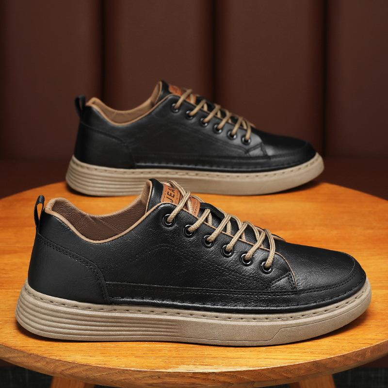 Spring New Men Leather Casual Shoes Fashion Comfortable Lace-up Platform Walking Footwear Sneakers Loafers Flats Shoe Zapatillas