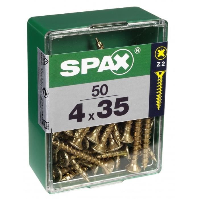 Screws - SPAX - Pack of 50 - Steel - Countersunk Head - Diam. 4 Mm X L. 35 Mm