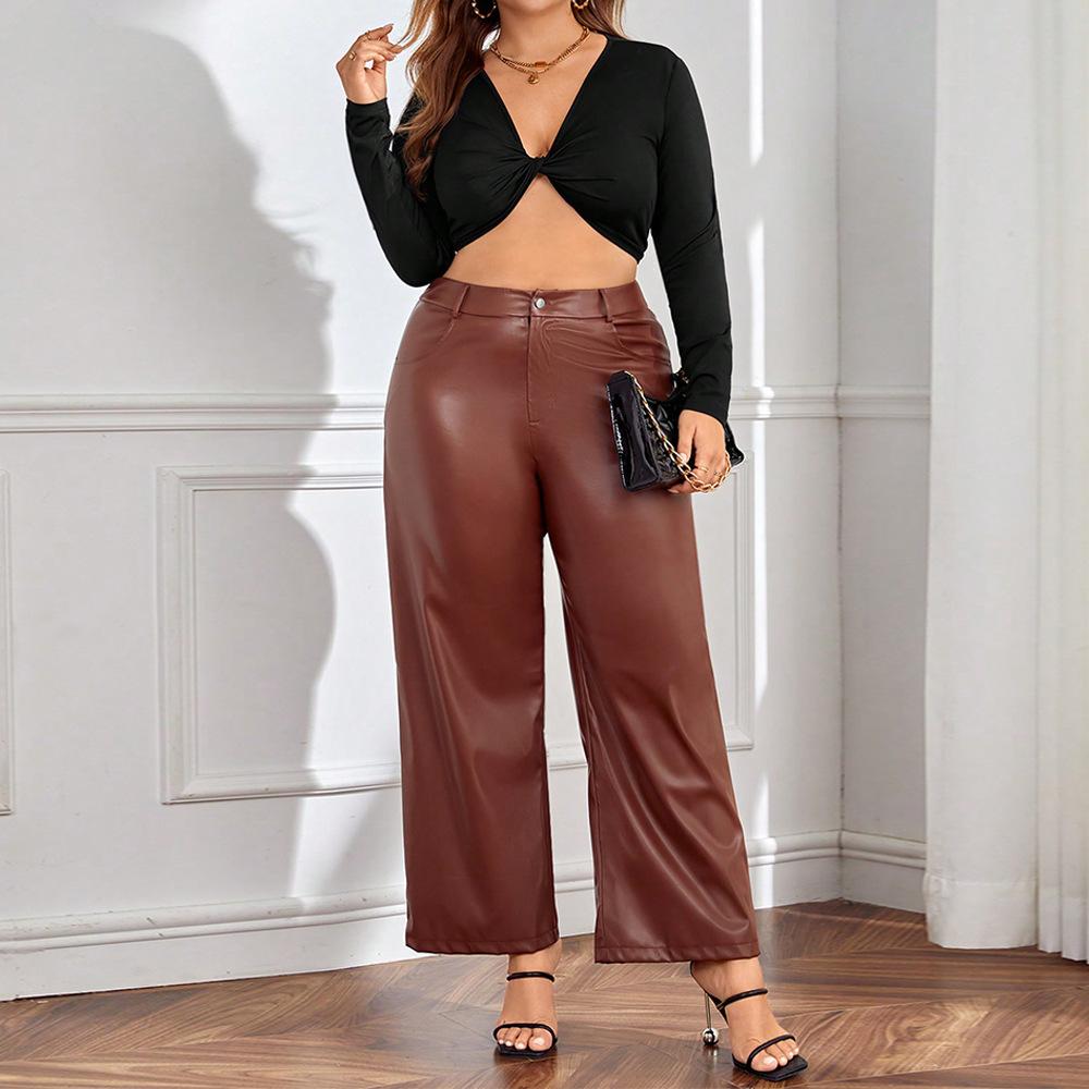 European and American large-size women's clothing, black long-sleeved tight-fitting, sexy and chic short open-button bottomed shirt and top.