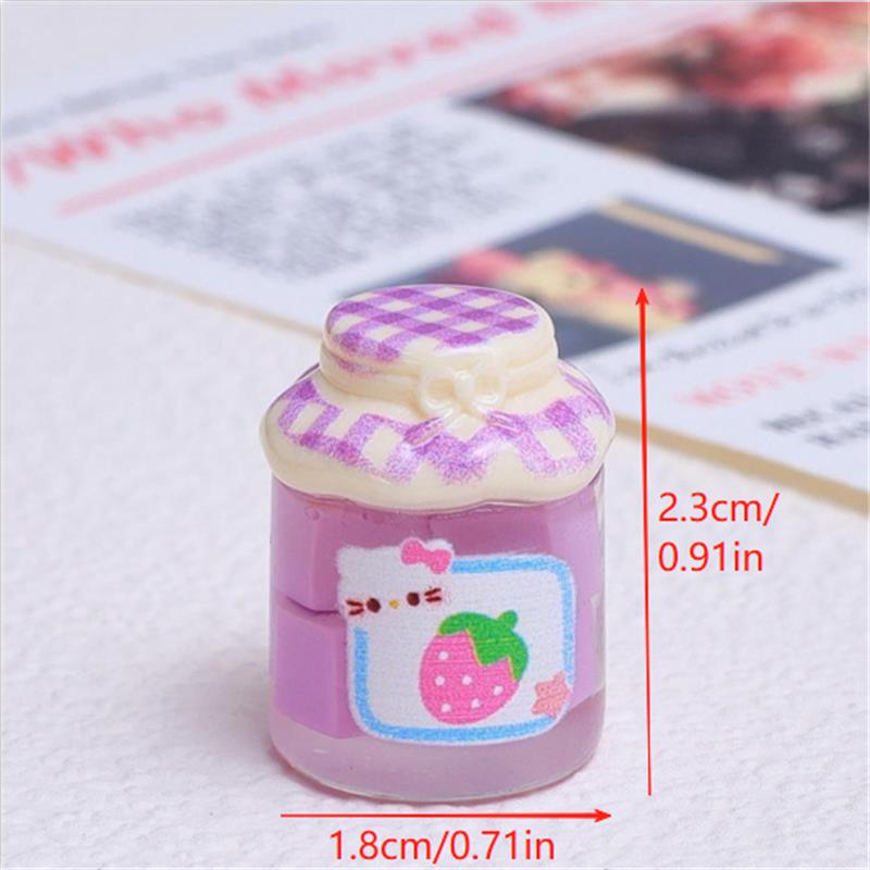 4 stk Dukkehus Miniatyrer Hello Kitty Jordbærsyltetøyglass Lysende Modell Kt Mikrolandskap Ornamenter Dekor Leke Late som Leke DIY