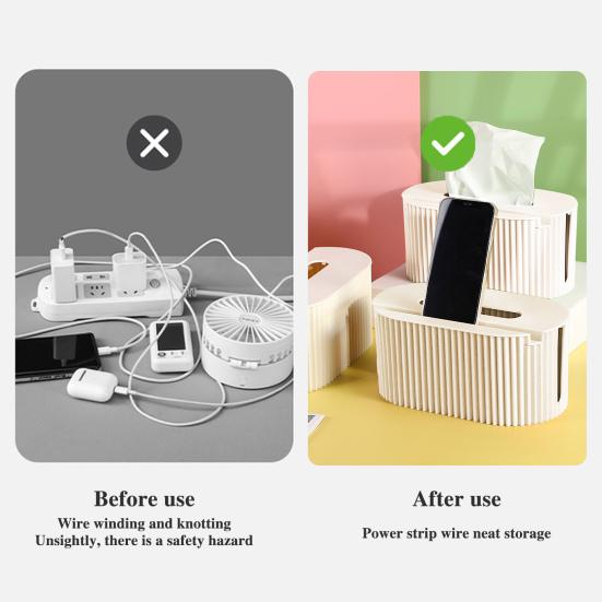 Cable Management Box with Lid Power Stripe Surge Protector Charger Adapter TV Computer Wire Desk Cord Hider Organizer Case Concealer