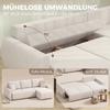 Sleeper Sofa with Reversible Chaise Longue, L-Shaped 3-Seater Sofa with Velour Cover, Cream White