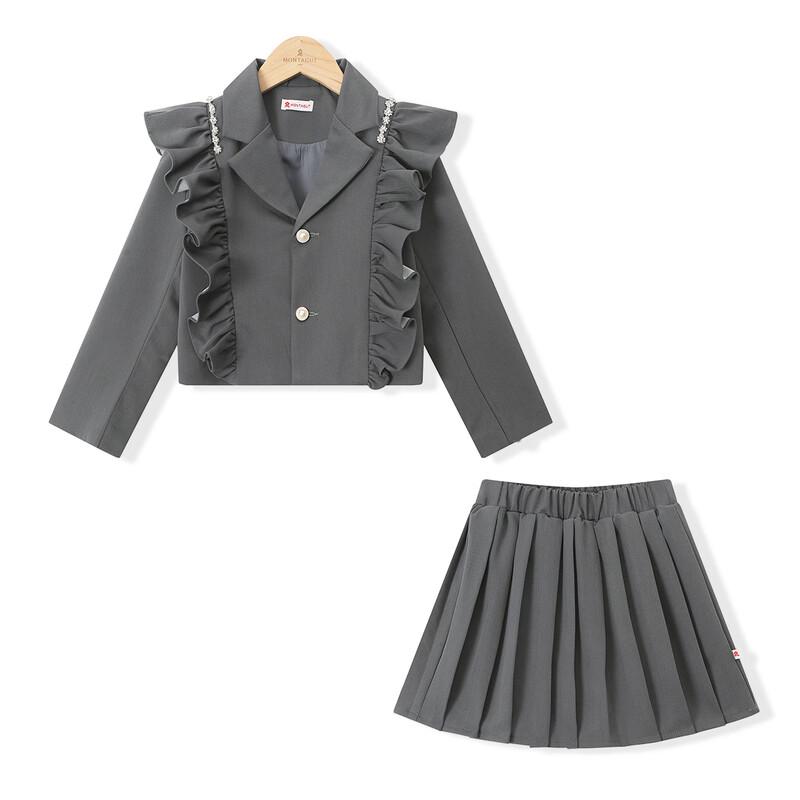 Completo blazer con ruches e gonna plissettata da bambina Montagut
