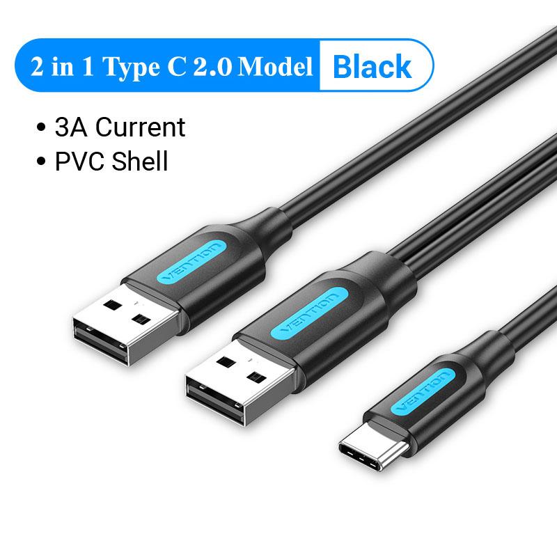 

Vention Type C Dual USB with Power Supply 3A Fast Charging Data Cable for Samsung Note 3 S5 Hard Disk Xiaomi Micro USB 3.0 Cable 0.5m