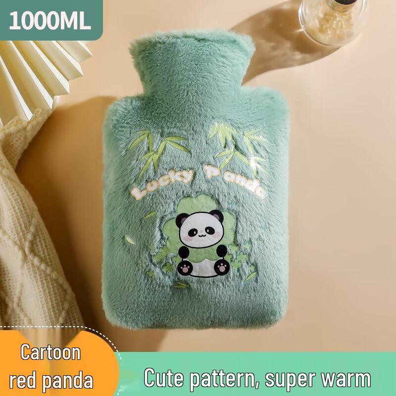 Fumede Green Panda Rabbit Fur Hot Water Bottle with 2 Liners